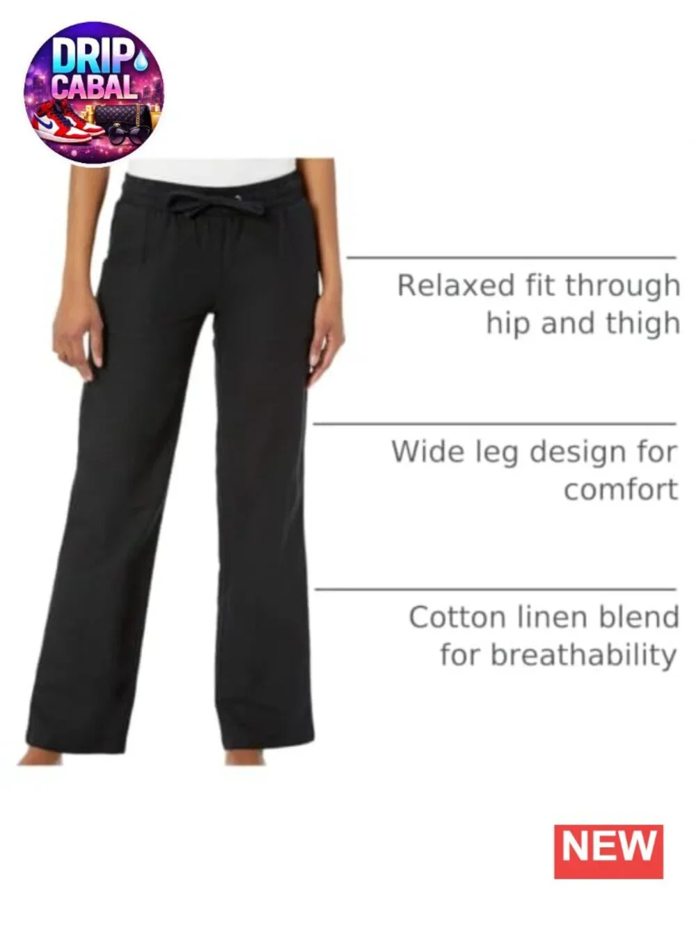 Linen Blend Drawstring Relaxed Wide Leg Pants Mid Rise